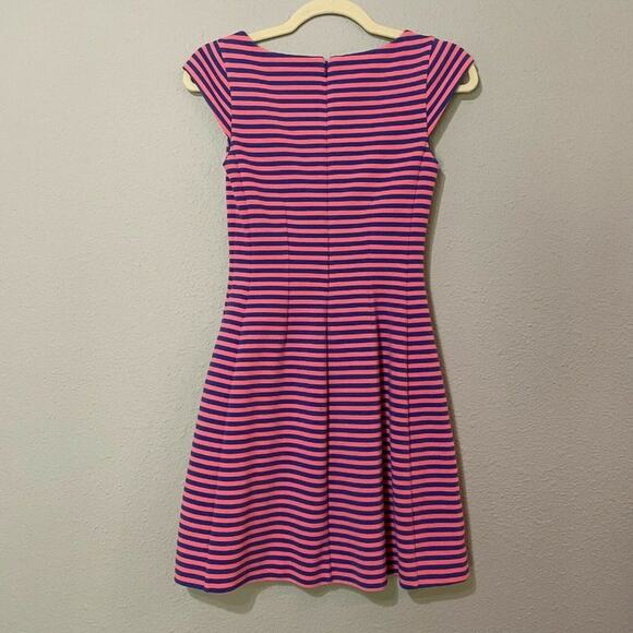 Lilly Pulitzer Pink & Blue Striped Fit Flare Dress XS Cap Sleeve Preppy Pleated - Picture 2 of 7